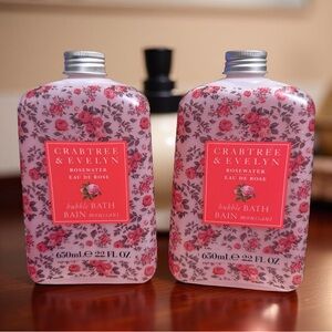 Crabtree & Evelyn NWT Qty of 2 Rosewater Bubble Bath 22 FL OZ Each Bottle